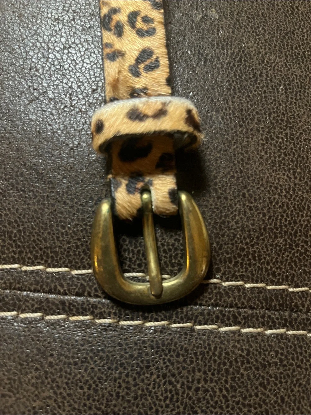 Leopard Print Calf-Hair Leather Skinny Belt with Brass Buckle